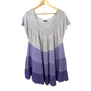 Romans Plus Size Purple Crochet Open Knit Babydoll Coverup Mini Dress Womens 2XL